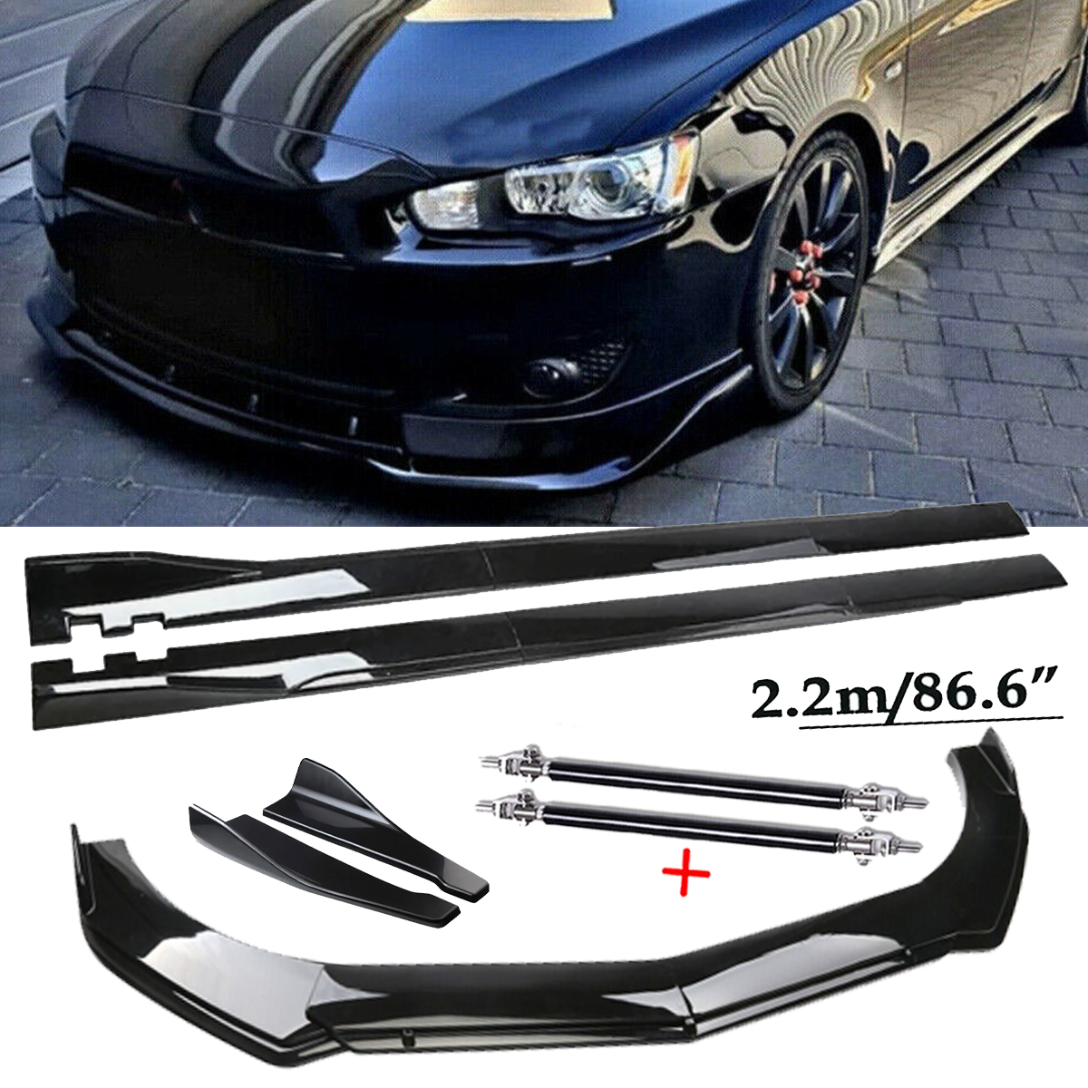 Front Bumper Lip Spoiler Chin Splitter Body Kit Glossy Black For Mitsubishi L