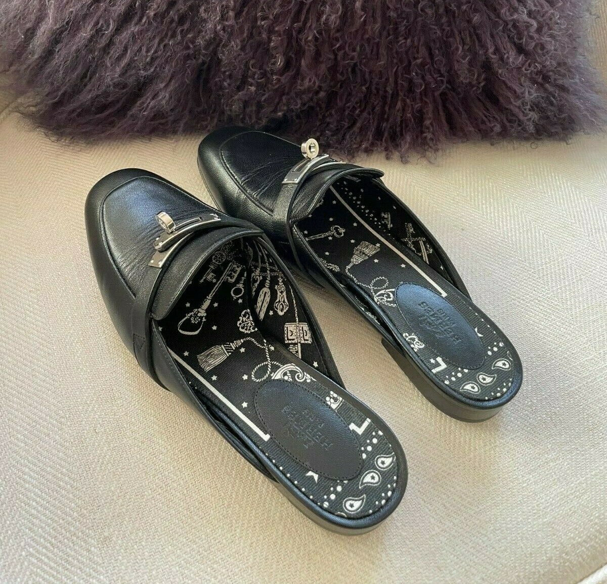 Hermes Oz Leather Mules Black Womens Size 37 image 9