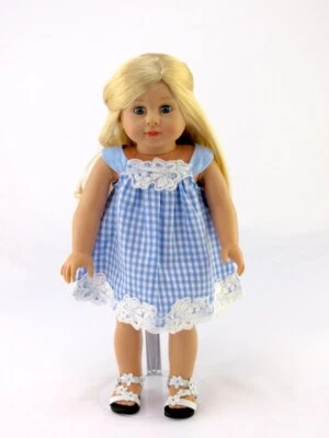 DOLL TOY BOX Doll Clothes 18" Sundress Dress Blue White Fits American Girl 18 Inch Dolls