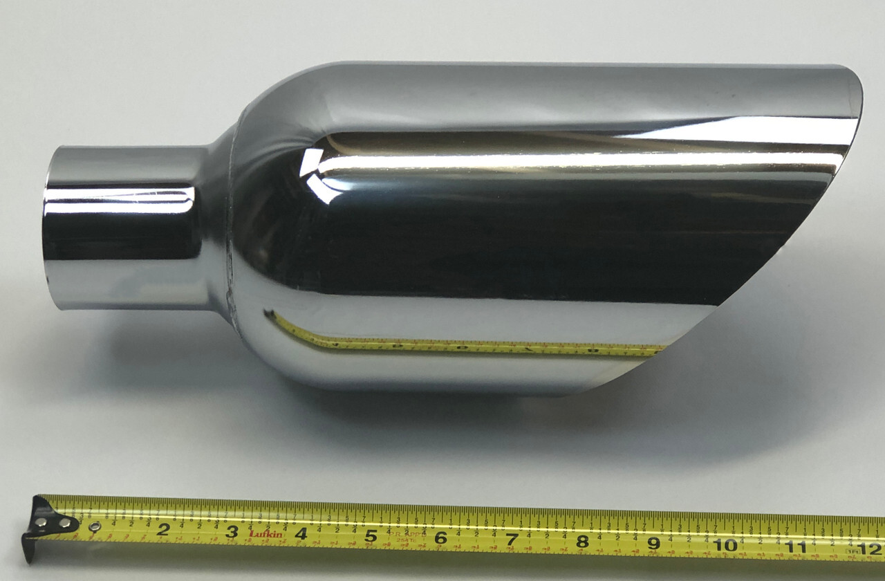 Exhaust Tip 2.25  Inlet 5.00  Outlet 12.00  Long Slant Chrome Wesdon Exhaust Tip