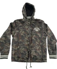 Schott Bros NYC Coach Jacket Men’s Large Camo Hooded Full Zip & Snap Buttons