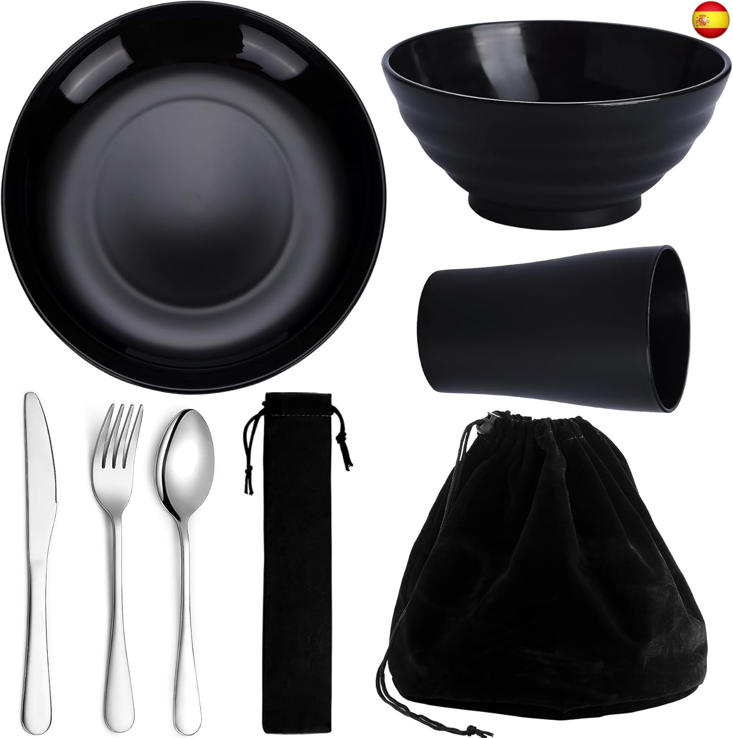 Kyraton Juego de cubiertos de camping de 6 piezas, vasos, platos y cuencos de