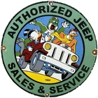 VINTAGE JEEP PORCELAIN SIGN SALES & SERVICE GAS OIL PUMP PLATE DEALERSHIP WILLYS