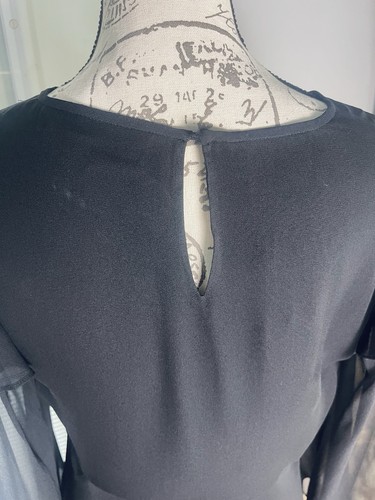 Rebecca Taylor Black Ruffled Silk Chiffon Keyhole Back Mini Dress Sz 8 - Picture 11 of 16