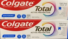 Pack of 2 Colgate Total Active Prevention Whitening Toothpaste, Mint 3.3 oz NEW