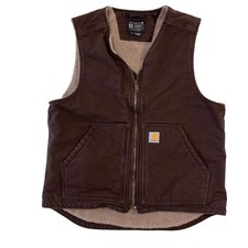 Carhartt Relaxed Fit Vest Mens Med OV4394-M Brown Solid Sherpa Lined Workwear