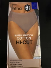 Felina Women's Hi-Cut Panties 6-Pack Cotton Spandex Multi-Color L. Multi Color