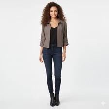 Y2K Dressbarn Blazer Womens XL Brown Open Ruffle Ruched Classic Cropped Jacket