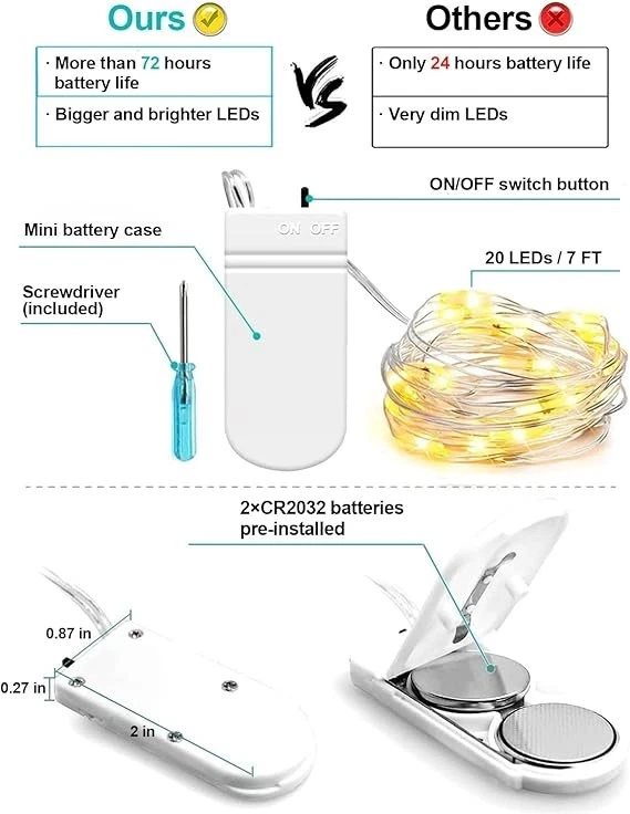 Paquete de 6 luces de hadas que funcionan con baterías de 7 pies 20 LED mini luces de cadena luz centelleante Foto 2 de 4