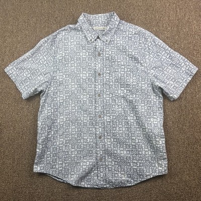 Outerknown Shirt Men s Large Blue Floral Short Sleeve Button Up Camp Shirt