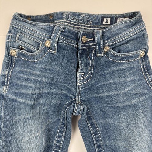 Miss Me Jeans Girls 8 Blue Bootcut Embellished Back Pockets JPK5117 Distressed - Picture 3 of 17