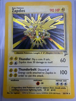 Pokémon TCG Zapdos Base Set 2 Holo Unlimited Rare Card 20/130 (MP/LP)