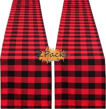 2 Pcs Black Red Buffalo Plaid Christmas Table Runner 13"x84" Inch Holiday Decor
