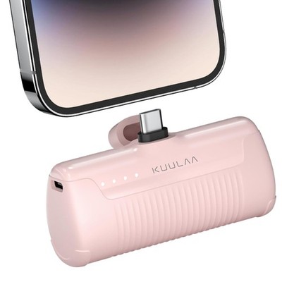 Kuulaa Portable Charger USB C with Built-in USB-C Plug, 4500mAh Mini Pink 