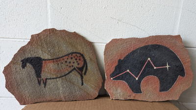 Boone N.C. Horse and Fetish Bear Cave Art Painting on Stone Signed Cormick