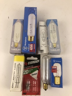 NEW, (8X) LOT OF VARIOUS, CLEAR TUBULAR BULBS, ETC-ABCO, WH, PHI
