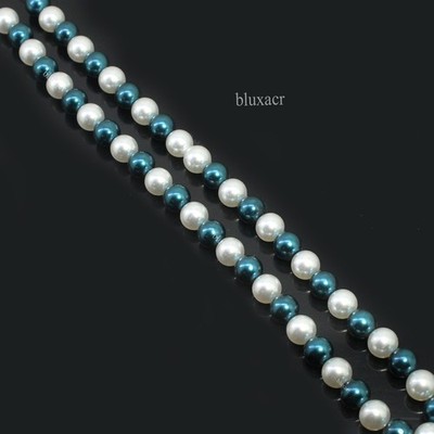 Natural ''Heuksando'' South Sea 8.00 MM Round White & Petrol Blue Pearl Strand 15''