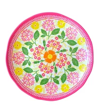  BELLA LUX Floral Melamine Snack Plates 6.75in Pop of Color Set of 4 NEW