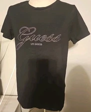 NWT Guess Women SMALL Jet Black Sparkle Embellished T-shirt 
