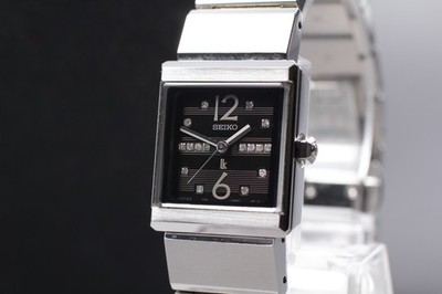 2007 N MINT Seiko Lukia 1F21-0BB0 16P Diamond Square Quartz Womens Watch JAPAN