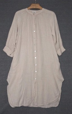 TG.U Womens 100% Linen Dress Oversized Lagenlook Made in Italy Size 2 Tan Pocket