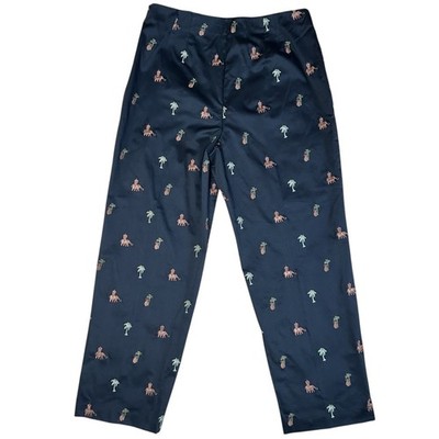 BETU SPORT Cropped Capri Pants SIZE 12 Black Embroidered Elephant Pineapple Palm