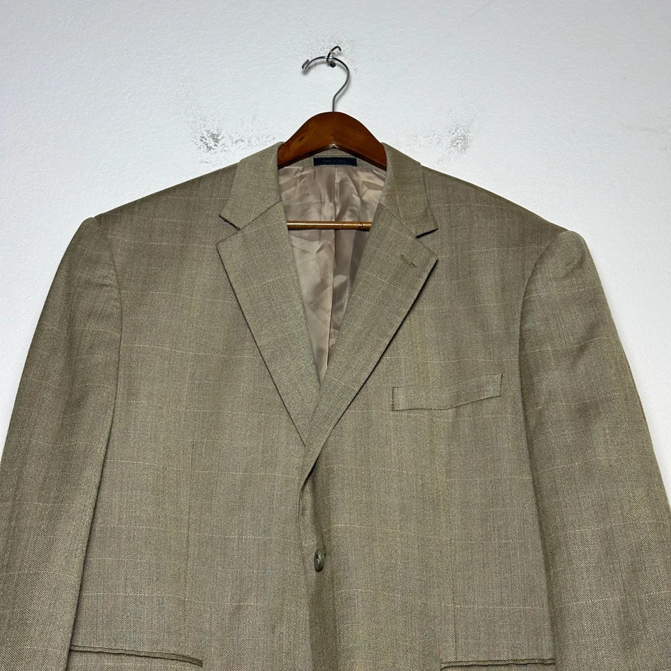Chaqueta Blazer Abrigo Gianfranco Ruffini Italia Hombres 48R Formal Seda Lana Tostado Preparación Foto 3 de 4