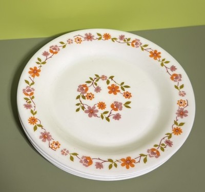 Lot Of 4 Small Arcopal Vintage Plates France 7.5  Orange Flowers