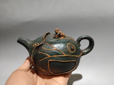 6.3  Yixing Zisha green Clay pot Handmade frog cabbage Kung Fu tea Health Teapot