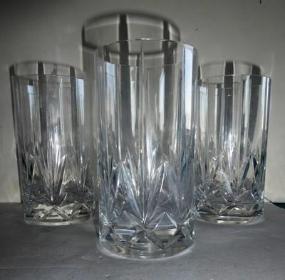 3-ROGESKA ''Hemisphere'' HIGHBALL CUT CRYSTAL DRINKING GLASS-Signed