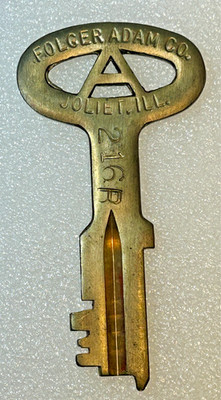 Vintage Folger Adam Co Joliet Illinois Prison Jail Cell Brass Key #216B 4.5''