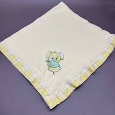 Vintage Baby Blanket Koala Bear Applique Yellow Plaid Quiltex USA 70s 80s 30x35