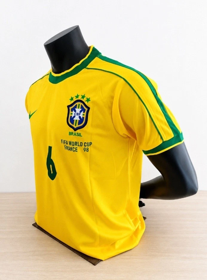🇧🇷 Maillot Brésil Coupe du Monde 1998 – Roberto Carlos #6 – Taille S - Photo 2/4