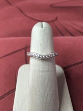 Elegant Sterling Silver 925 Curved Wedding Band CZ Band Ring Size 6