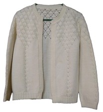 Women's Vintage Ivory Open Front Cardigan Sweater Size S/M