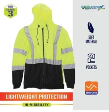 Viswerx Hi-Viz Safety Hoodie ANSI Class 3 Reflective Zip Up Jacket 4X Yellow NEW