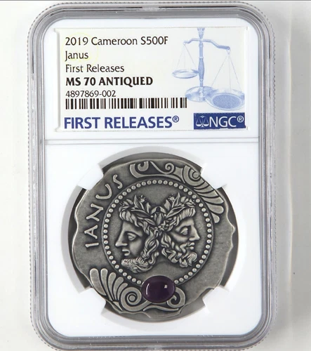 NGC MS 70 ANTIQUED 2019 Cameroon S500F Janus First Releases Collectible Coin