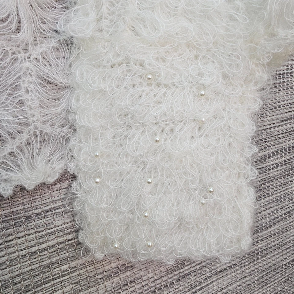 Mantón de encaje tejido ganchillo vintage hecho a mano acrílico mohair perla boda bohemia Foto 3 de 4