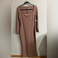 Wild Fable ButterBliss Mauve Brown Square Neck Long Sleeve Maxi Dress Medium NEW