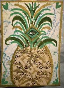 ACEO/ATC EYE PINEAPPLE ORIGINAL MIXED MEDIA ART BY MOODY VIRGO ARTS