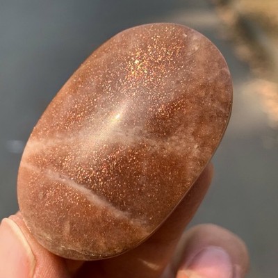 29GNatural orange Moonstone oval-shape rainbow gold sand crystal mineral healing