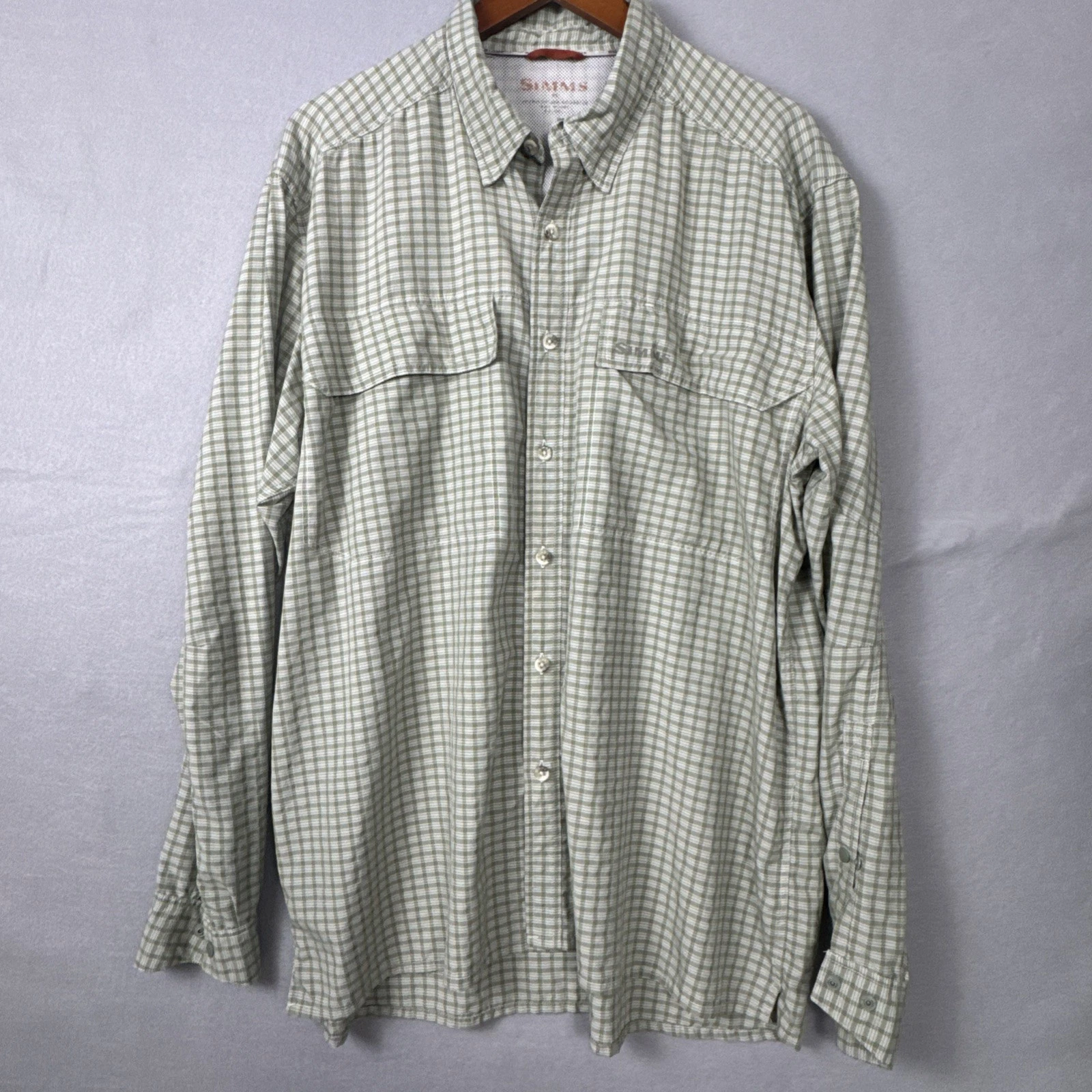 Simms Guide Series Men's Long Sleeve Button Green Fishing Hiking Shirt Size XL