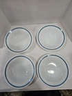 Set Of 4 Vintage Pyrex Milk Glass With Turquoise Trim Fruit and Berry Bowls