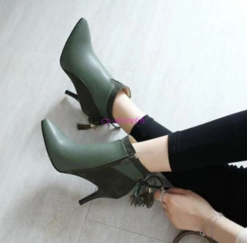 Para mujeres Borla Imitación Gamuza Cuero Botines Oficina Vestido Fiesta Tacón Alto Zapatos Foto 2 de 4