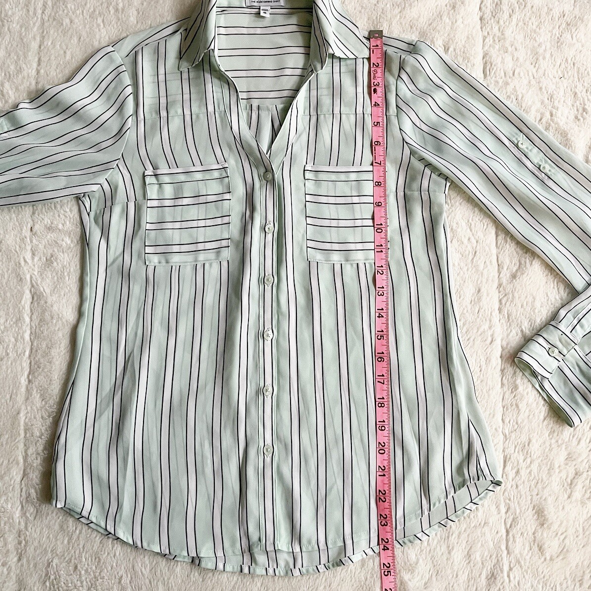 Express | Mint Striped Button Down Roll Tab Porto… - image 12