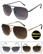 Retro Metal Pilot Bifocal Sunglasses Sun Reader Spring Hinges UV400