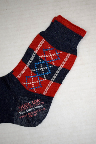 Vintage Socks King James Argyle 40s 50s Boy's 7 Navy Blue Red White 6" x 6" NWT - Picture 4 of 6