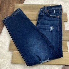 Levi's Ribcage Straight Ankle Jeans Distressed Dark Indigo Size 24