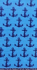 NAUTICA NAVY BLUE+TURQUOISE ANCHOR WOVEN JACQUARD COTTON BEACH,BATH TOWEL-36"X68