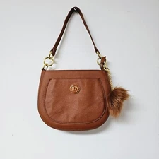 JOY Chic Leather Bag with Pompom Plus RFID Tech & Anti-Microbial in Cognac - NEW